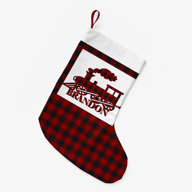Meia De Natal Pequena Trem xadrez personalizado  (Frente (Pendurada))