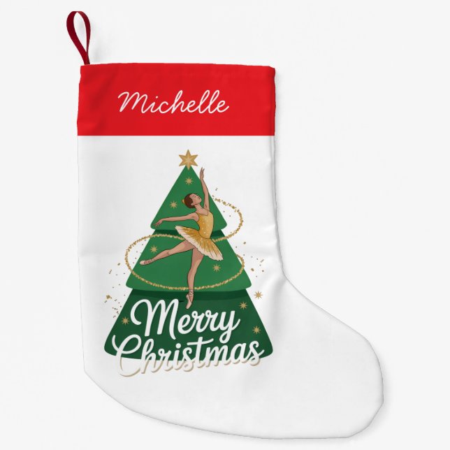Meia De Natal Pequena Trendy Personalized Ballerina Christmas Tree  (Frente)