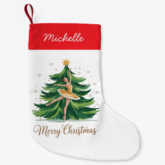 Meia De Natal Pequena Trendy Personalized Ballerina Christmas Tree  (Frente)