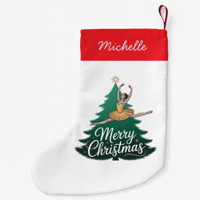Meia De Natal Pequena Trendy Personalized Ballerina Christmas Tree  (Verso)