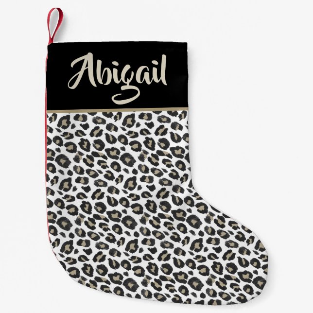 Meia De Natal Pequena Trendy Tan Leopard Print - Personalizado (Frente)
