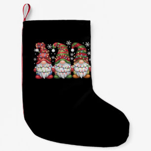 Meia De Natal Pequena Três Gnomos de Xadrez Vermelho do Búfalo Natal