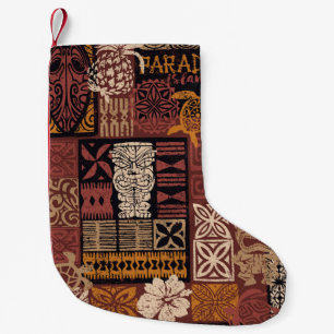 Meia De Natal Pequena Tribal Havaiano: Patchwork de Tecido Vintage