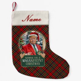 Meia De Natal Pequena Trump MAGA Christmas Royal Stewart Tartan Xadrez