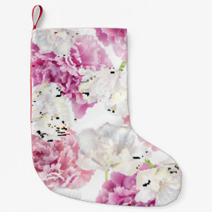 Meia De Natal Pequena Tulip Branca de Peony Rosa Vintage