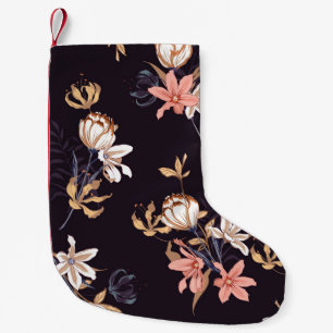 Meia De Natal Pequena Tulipas de safra, fundo roxo escuro