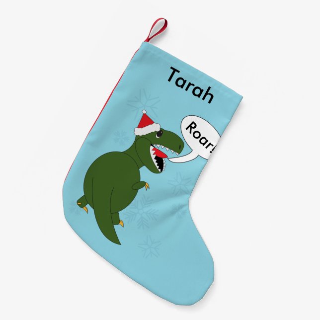 Meia De Natal Pequena Tyrannosaurus Rex Personalize Natal (Frente (Pendurada))