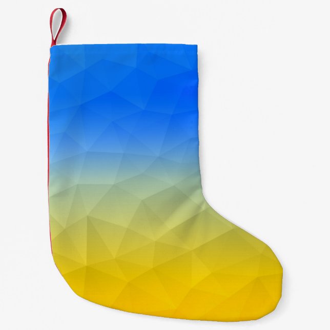 Meia De Natal Pequena Ukraine yellow blue geometric mesh pattern (Frente)