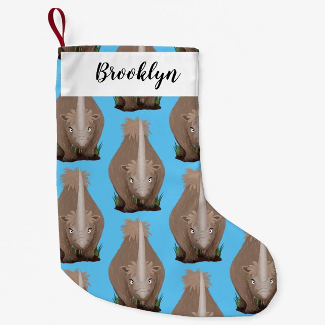 Meia De Natal Pequena Um desenho animado de Rinoceronte elasmotherium (Frente)