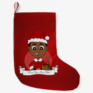 Meia De Natal Pequena Um desenho animado de um menino de Natal afro-amer