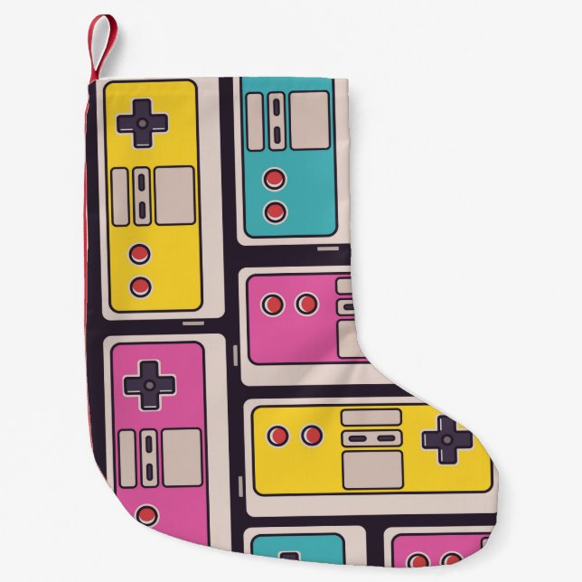 Meia De Natal Pequena Um padrão perfeito com joysticks de jogos. Doença  (Frente)