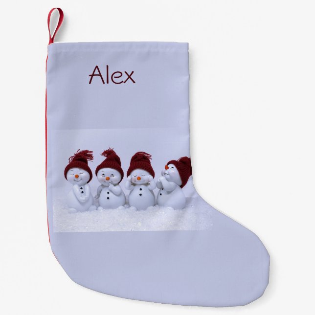 Meia De Natal Pequena Uma quarteto de bonecos de neve (Frente)