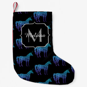 Meia De Natal Pequena Unicorn Sparkles aqua Blue ombre Standard Monogram