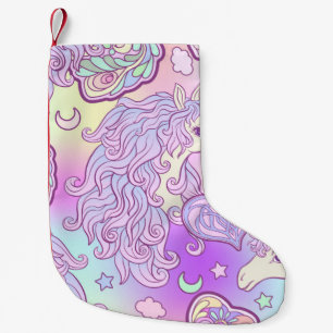 Meia De Natal Pequena Unicórnio multicolorido, arco-íris de borboleta,