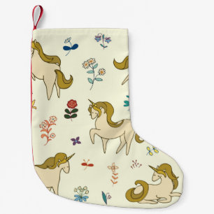 Meia De Natal Pequena unicórnio venenoso em flores de floresta ilustrad