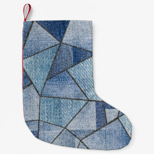Meia De Natal Pequena Urbano Denim: Design de Patchwork com Distúrbios