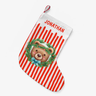 Meia De Natal Pequena Urso Crianças Crianças Fofas Nome Personalizado Me