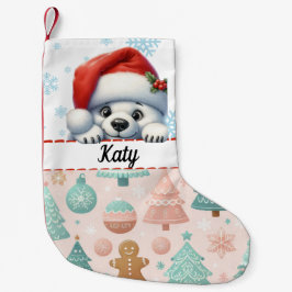 Meia De Natal Pequena Urso de Neve Natal com Ênfase Pastel e Floco de Ne