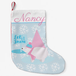 Meia De Natal Pequena Urso Polar Adorável Chubby com Flocos de Neve