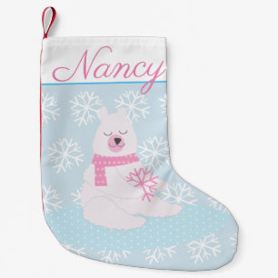 Meia De Natal Pequena Urso Polar Fofo e Gordinho com Flocos de Neve