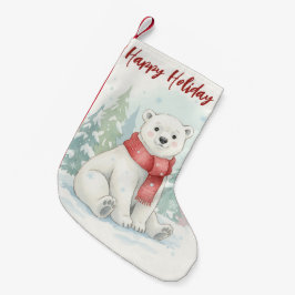 Meia De Natal Pequena Urso Polar Inverno em Aquarela Fofa