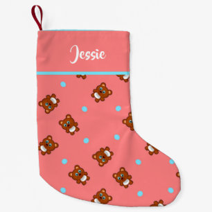 Meia De Natal Pequena Ursos peludos bonitos a rosa