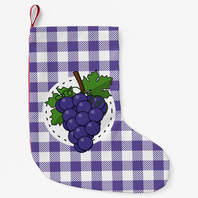 Meia De Natal Pequena Uvas em Xadrez Violeta Branco (Frente)