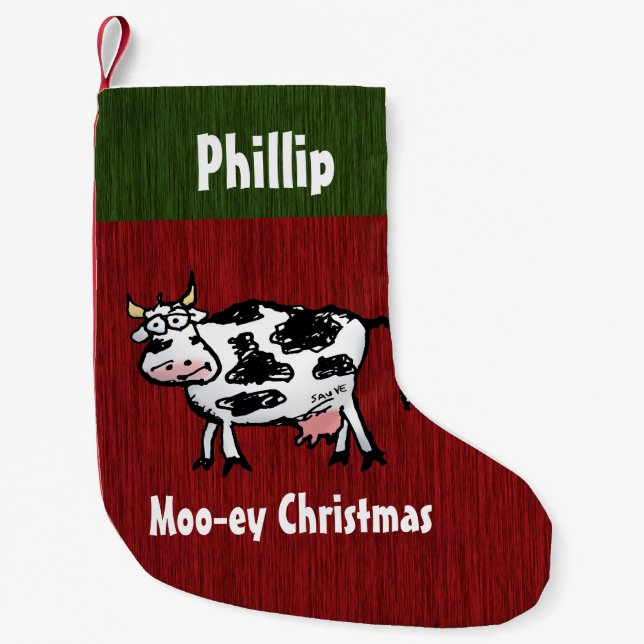 Meia De Natal Pequena Vaca Engraçada de Natal Personalizada (Frente)