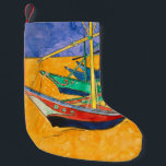 Meia De Natal Pequena Van Gogh Boats Impressionism Beach<br><div class="desc">Por Vincent Van Gogh - esta famosa pintura impressionista de barcos chama-se Boats na Praia de Saintes-Maries. É uma pintura de aquarela colorida e linda de Vincent Van Gogh.</div>