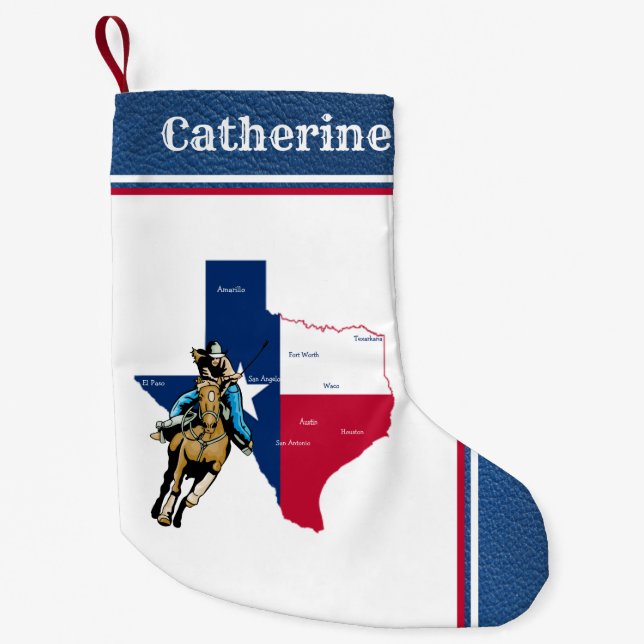 Meia De Natal Pequena Vaqueira ocidental de Texas sobre com couro do (Frente)