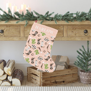 Meia De Natal Pequena Vaqueira Rosa Ocidental Cactus Deserto do Oeste