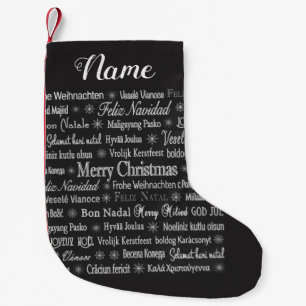 Meia De Natal Pequena Várias línguas Feliz Natal Thunder_Cove