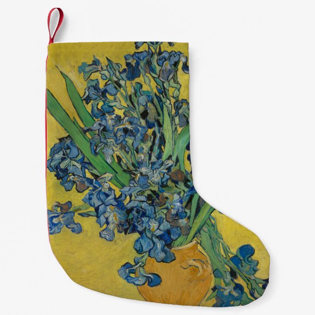 Meia De Natal Pequena Vaso de Van Gogh com Íris Impressionismo Clássico (Frente)
