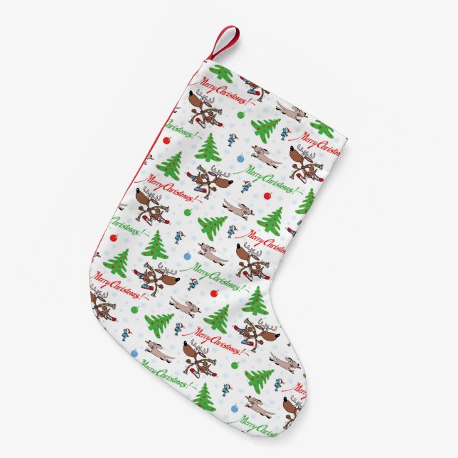Meia De Natal Pequena veado de natal louco (Frente (Pendurada))