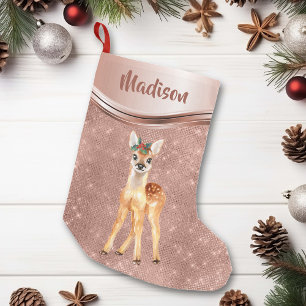 Meia De Natal Pequena Veado Rose Gold Brilho Personalizado