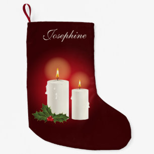 Meia De Natal Pequena Velas de Natal Brancas em Vermelho com Nome Person