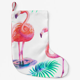 Meia De Natal Pequena Verão tropical com folhas de palma de flamingos e 