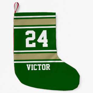 Meia De Natal Pequena Verde e tema desportivo Dourado