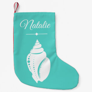 Meia De Natal Pequena Verde & nome brancos do oceano do Seashell da