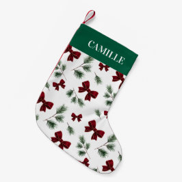 Meia De Natal Pequena Verdura de Inverno Personalizada & Laço Vermelho