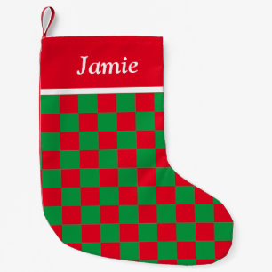 Meia De Natal Pequena Verificação de Nome Personalizado Vermelho e Verde