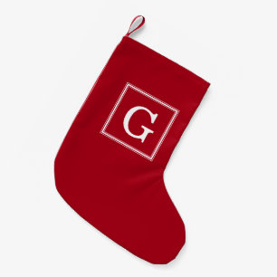 Meia De Natal Pequena Vermelho clássico monograma quadro