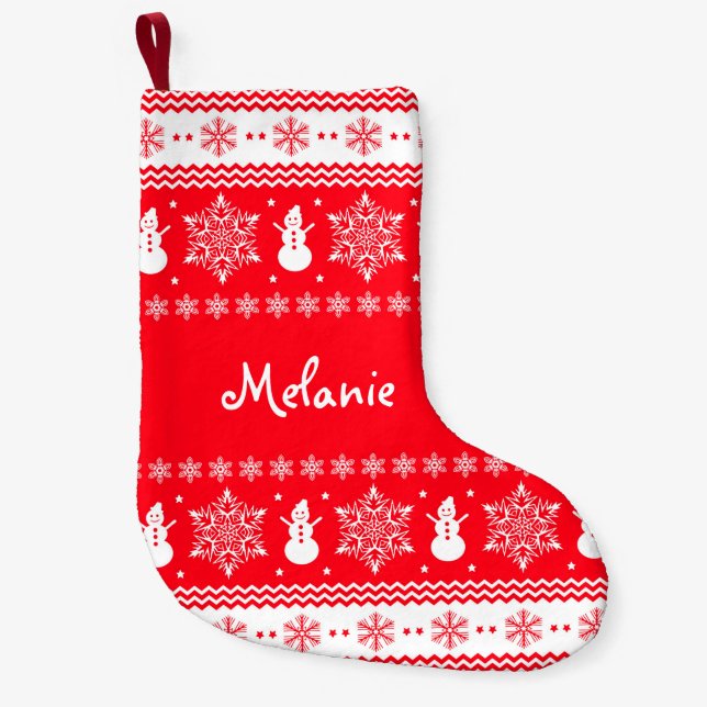 Meia De Natal Pequena Vermelho e White Christmas (Frente)