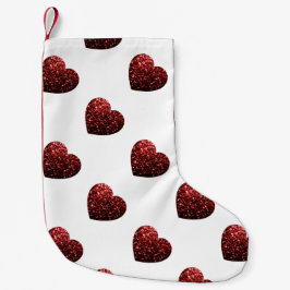 Meia De Natal Pequena Vermelho Glamour Glitter brilho padrão de coração