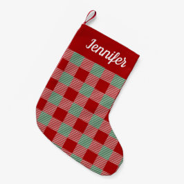 Meia De Natal Pequena Vermelho Rústico E Verde Xadrez Script