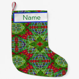 Meia De Natal Pequena Vermelho, Verde e Branco Geométrico