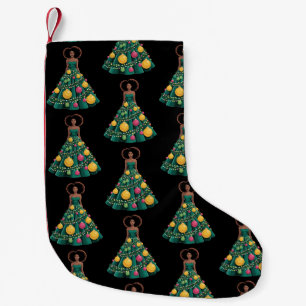 Meia De Natal Pequena Vestido Árvore de Natal Luzes de Natal Mulher Afro