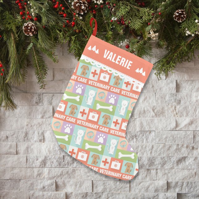 Meia De Natal Pequena Veterinário de Pet Care (Criador carregado)