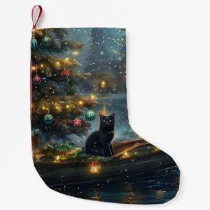 Meia De Natal Pequena Viagem Festiva de Natal do Gato Preto