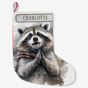 Meia De Natal Pequena Vibes Watercolor Raccoon de Natal -